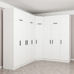 Minar Kale 8 Kapaklı 4 Ç Köşe Dolap + Yüklük Beyaz