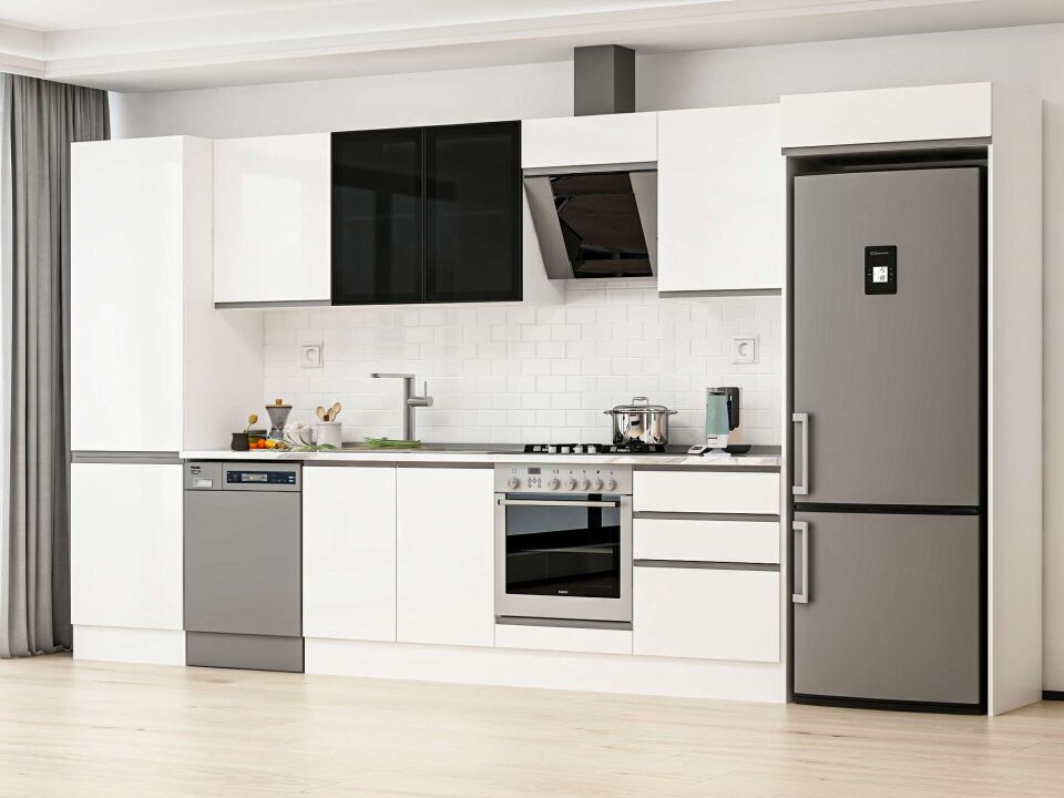 Alvinka 410X222 Cm High Gloss Mutfak Dolabı Mbb-E90B60S60-3 High Gloss | Beyaz - Suntalam