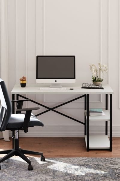 Cera Raflı Masa - Beyaz