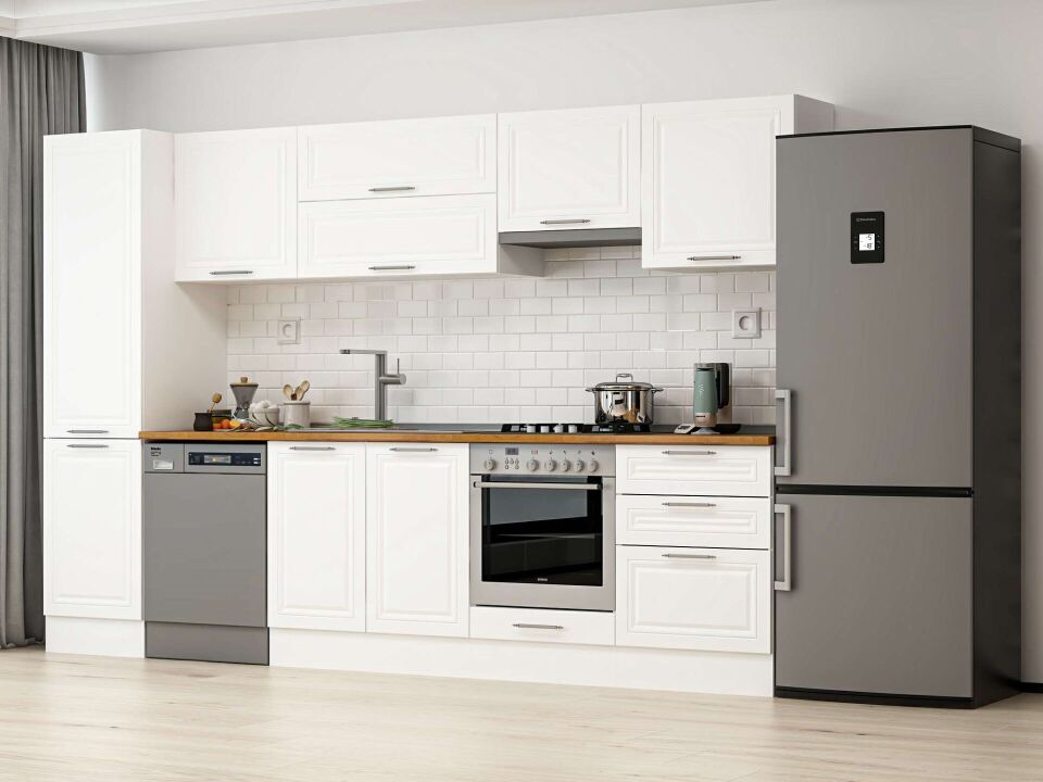 Alvinka 310X210 Cm Klasik Mebran Mutfak Dolabı Mb-E80B50S60-1 Mebran | Beyaz - Mdf