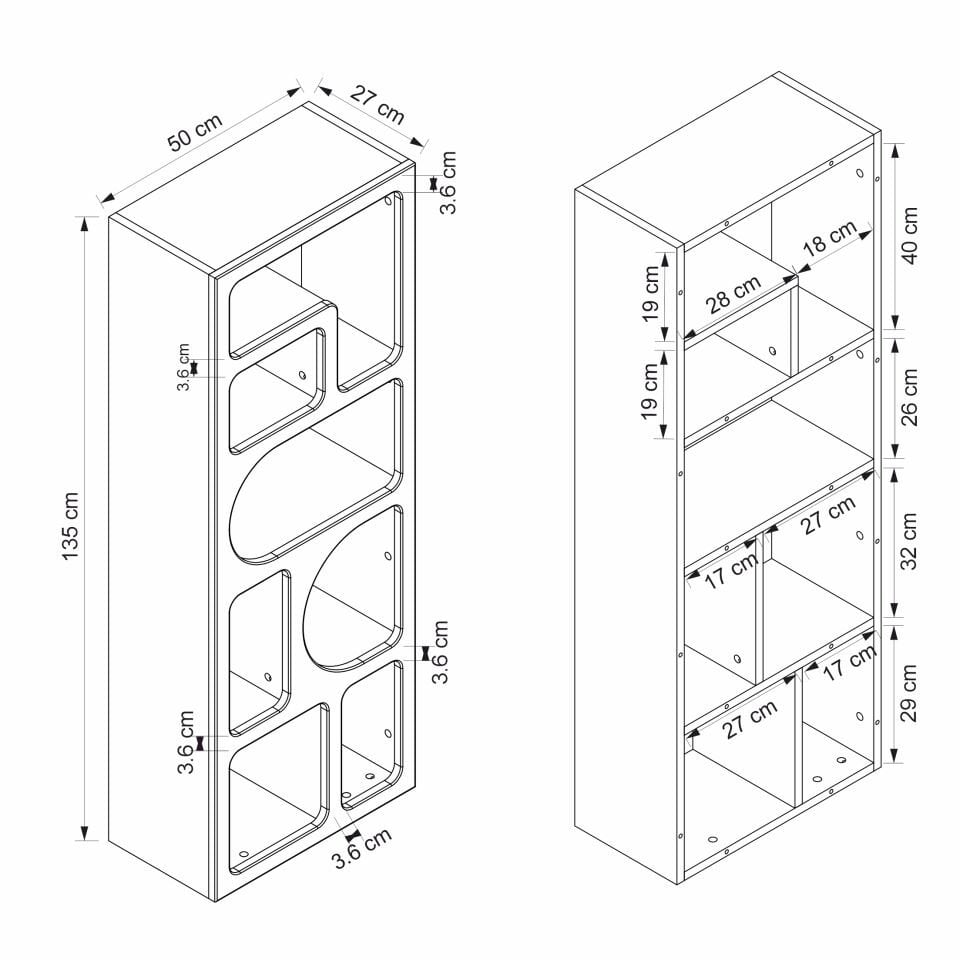 Bohem Kitaplık 135 Cm Mebran - Beyaz