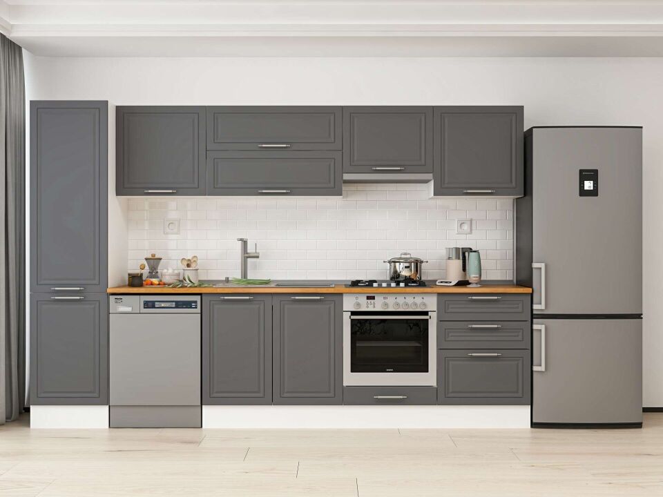 Alvinka 310X210 Cm Klasik Mebran Mutfak Dolabı Mb-E80B50S60-1 Mebran | Antrasit - Mdf