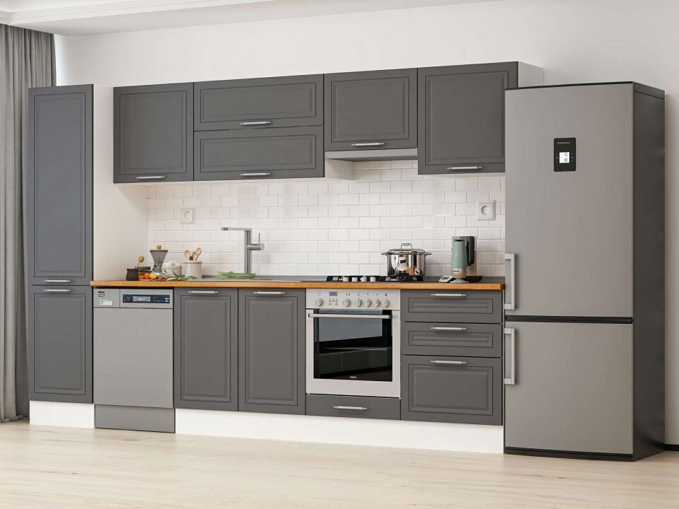 Alvinka 310X210 Cm Klasik Mebran Mutfak Dolabı Mb-E80B50S60-1 Mebran | Antrasit - Mdf