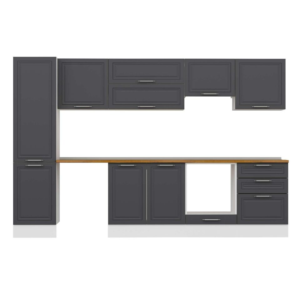 Alvinka 310X210 Cm Klasik Mebran Mutfak Dolabı Mb-E80B50S60-1 Mebran | Antrasit - Mdf