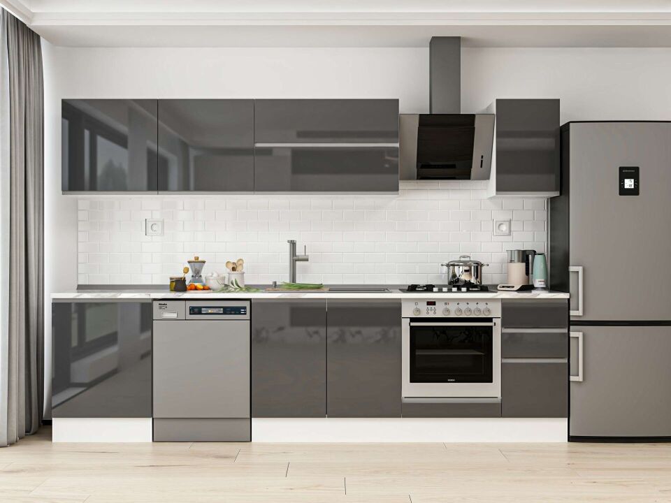 Alvinka 310X210 Cm High Gloss Mutfak Dolabı M-E90S60S40-2 High Gloss | Antrasit - Mdf