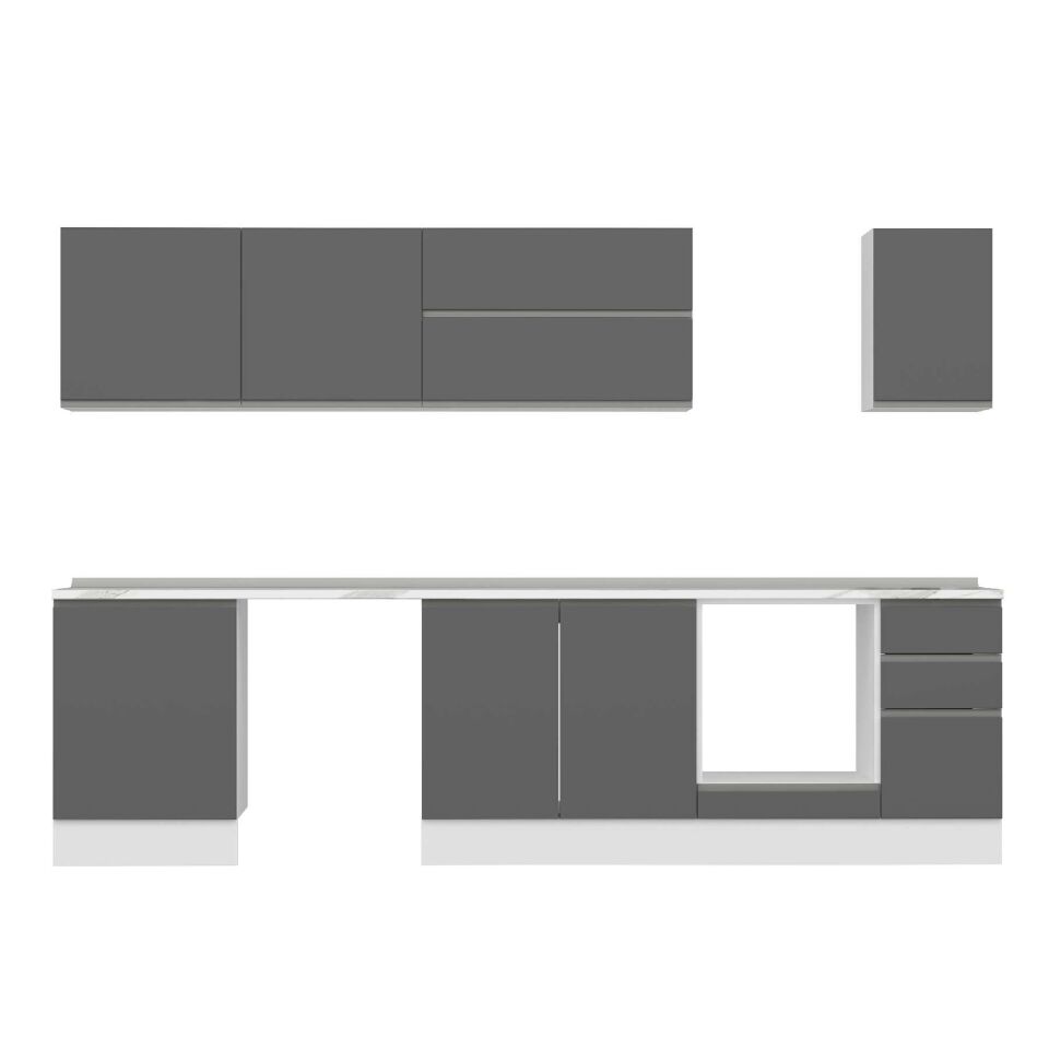Alvinka 310X210 Cm High Gloss Mutfak Dolabı M-E90S60S40-2 High Gloss | Antrasit - Mdf