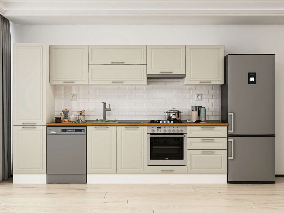 Alvinka 310X210 Cm Klasik Mebran Mutfak Dolabı Mb-E80B50S60-1 Mebran | Kumtaşı - Mdf