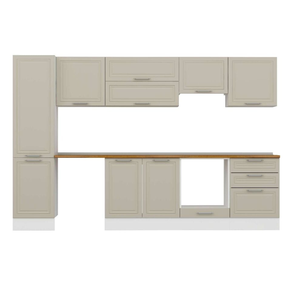 Alvinka 310X210 Cm Klasik Mebran Mutfak Dolabı Mb-E80B50S60-1 Mebran | Kumtaşı - Mdf