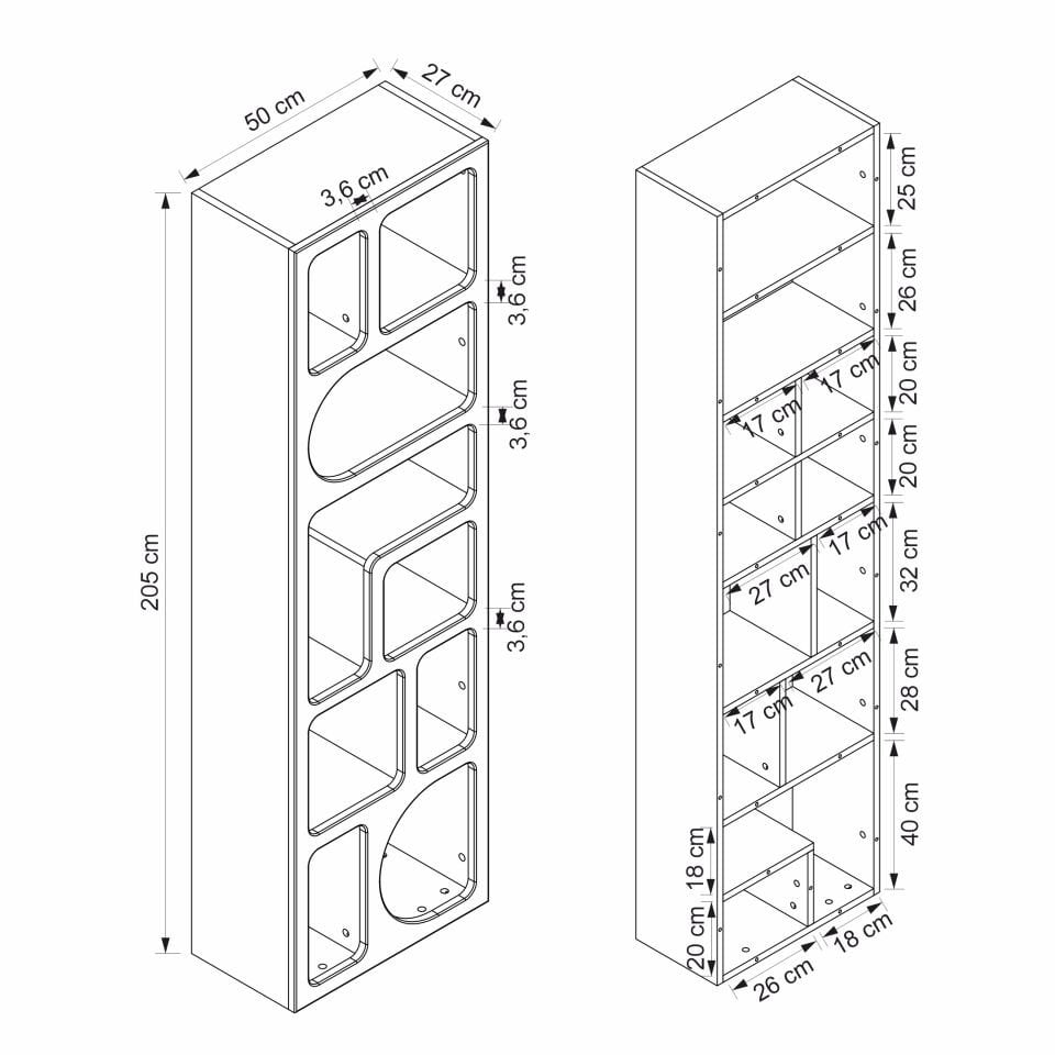 Bohem Kitaplık 205 Cm Mebran - Beyaz
