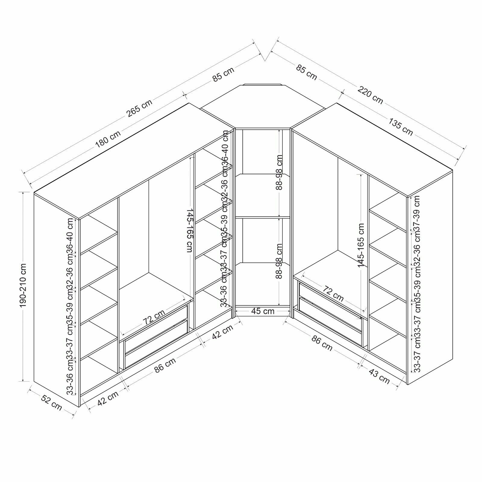 美Closet Puzzle Torino 3 Kapılı Köşe Dolap 803 | Benimodam