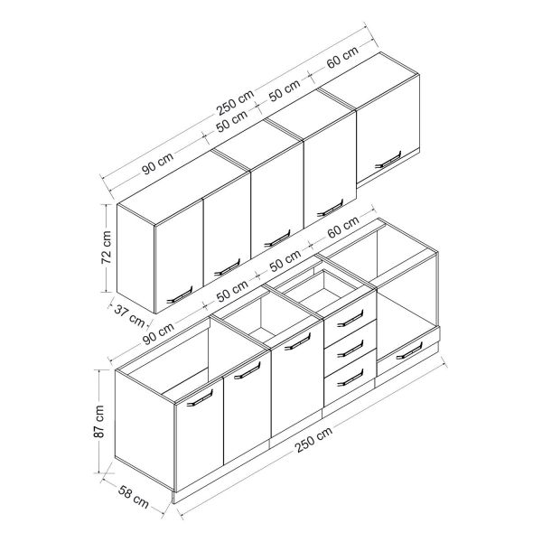 Minar 250 Cm Mutfak Dolabı Beyaz Dore 250-D5