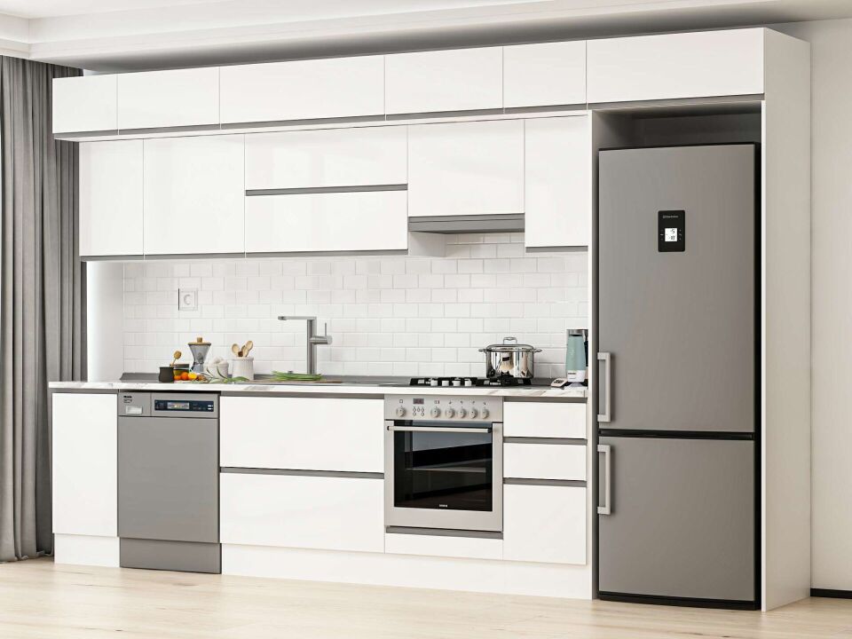 Alvinka 360X240 Cm High Gloss Mutfak Dolabı Mb-E80S40S40-1 High Gloss | Beyaz - Suntalam