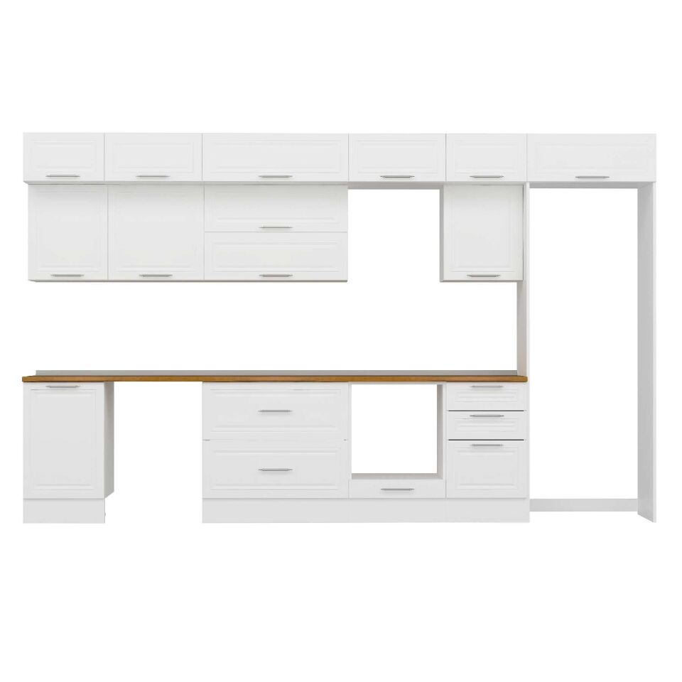 Alvinka 380X240 Cm Klasik Mebran Mutfak Dolabı Mb-E80S50S50-2 Mebran | Beyaz - Mdf