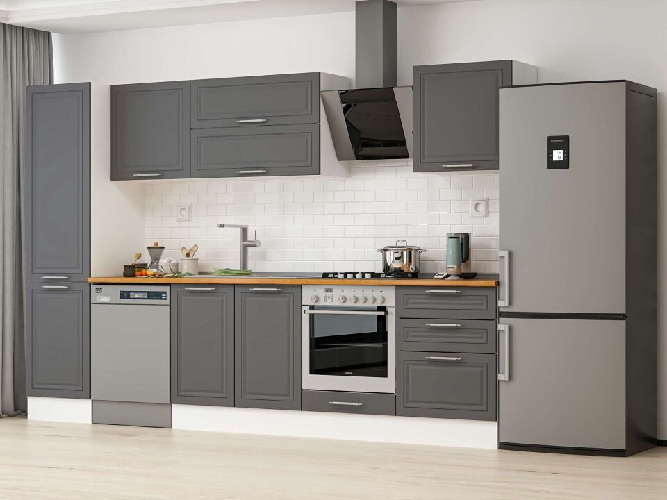 Alvinka 310X210 Cm Klasik Mebran Mutfak Dolabı Mb-E80B50S60-2 Mebran | Antrasit - Suntalam