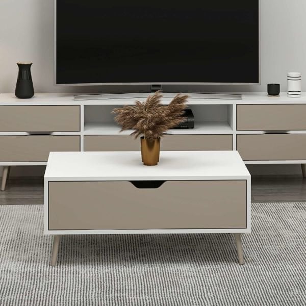 Elina Ayaklı Orta Sehpa - Beyaz/Kumtaşı