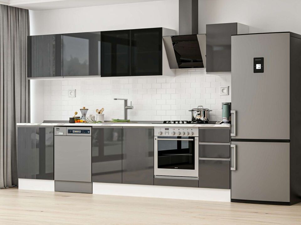 Alvinka 310X210 Cm High Gloss Mutfak Dolabı M-E90S60S40-3 High Gloss | Antrasit - Suntalam