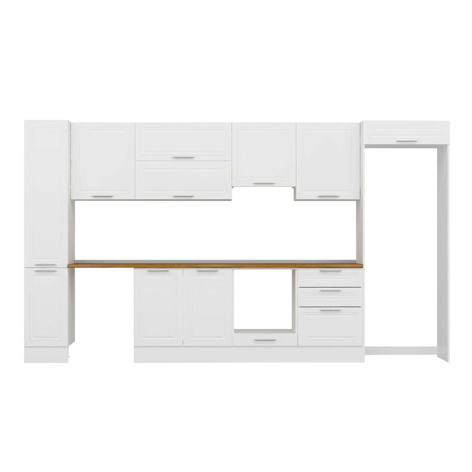 Alvinka 380X222 Cm Klasik Mebran Mutfak Dolabı Mbb-E80B40S60-1 Mebran | Beyaz - Suntalam