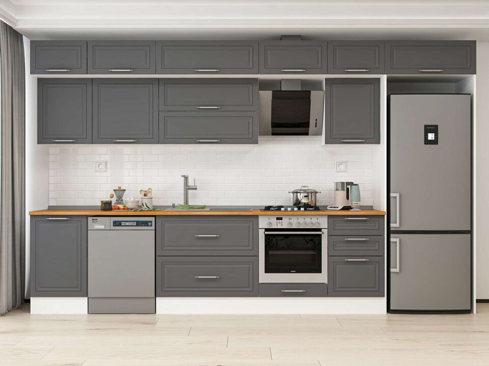 Alvinka 380X240 Cm Klasik Mebran Mutfak Dolabı Mb-E80S50S50-2 Mebran | Antrasit - Mdf