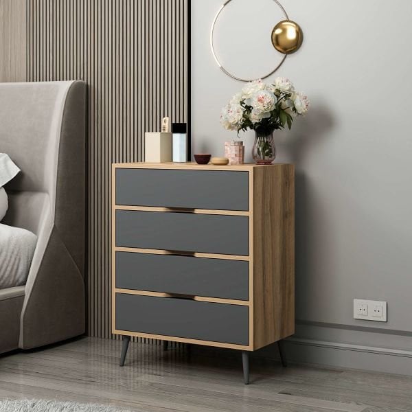 Elina Ayaklı 4 Çekmeceli Şifonyer - Dore/Antrasit