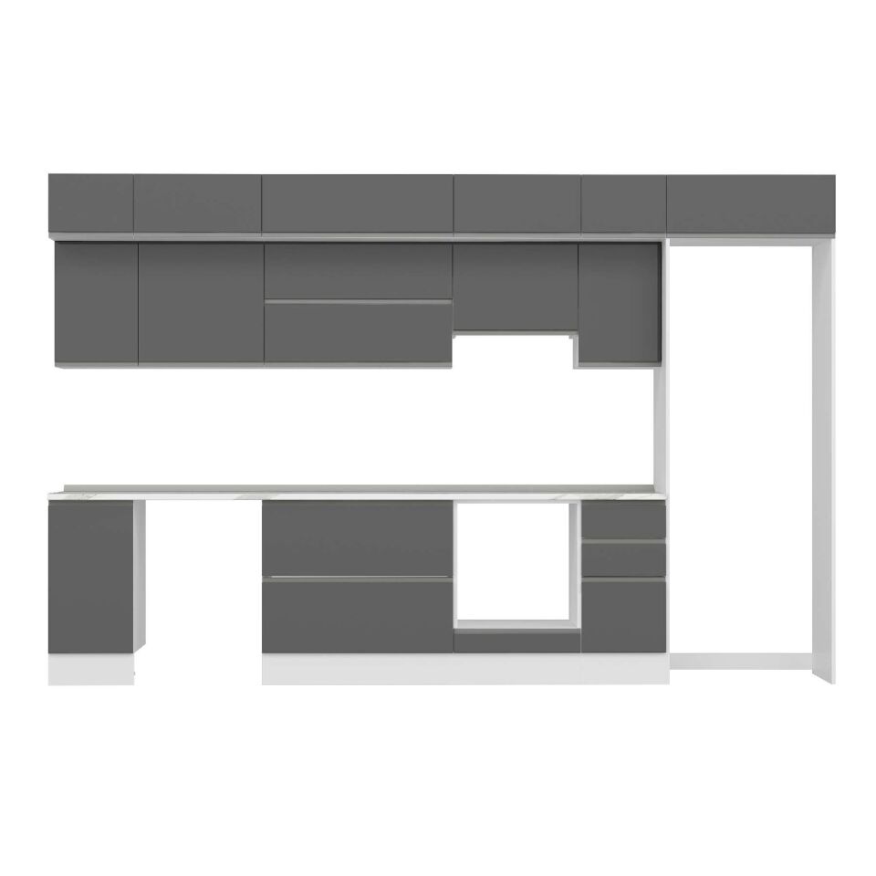 Alvinka 360X240 Cm High Gloss Mutfak Dolabı Mb-E80S40S40-1 High Gloss | Antrasit - Mdf