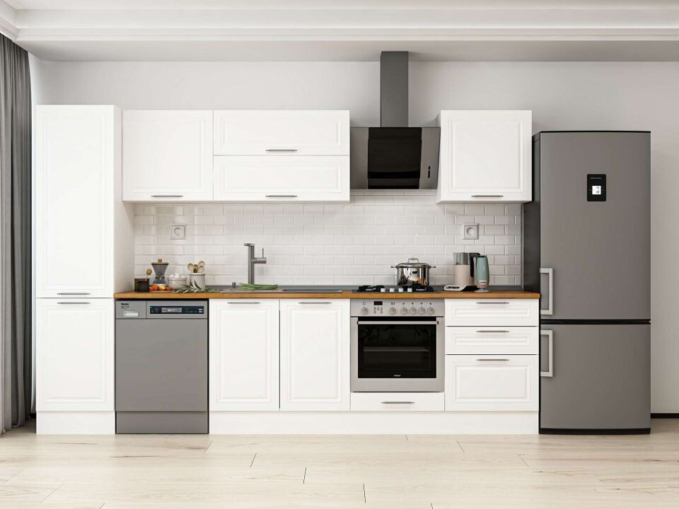 Alvinka 310X210 Cm Klasik Mebran Mutfak Dolabı Mb-E80B50S60-2 Mebran | Beyaz - Mdf
