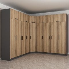 Minar Kale 9 Kapaklı 4 Ç Köşe Dolap + Yüklük Antrasit Dore