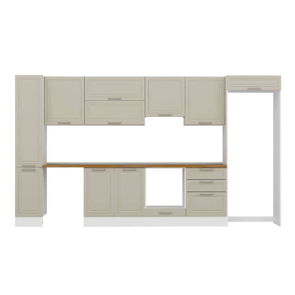 Alvinka 380X222 Cm Klasik Mebran Mutfak Dolabı Mbb-E80B40S60-1 Mebran | Kumtaşı - Suntalam