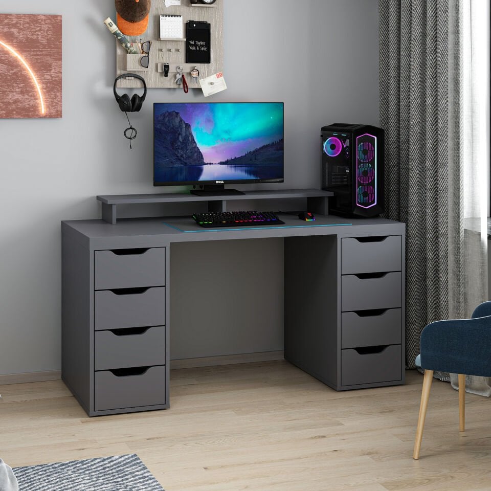 Alen 150 Cm 8 Çekmeceli Çalışma & Oyuncu Masası - Antrasit