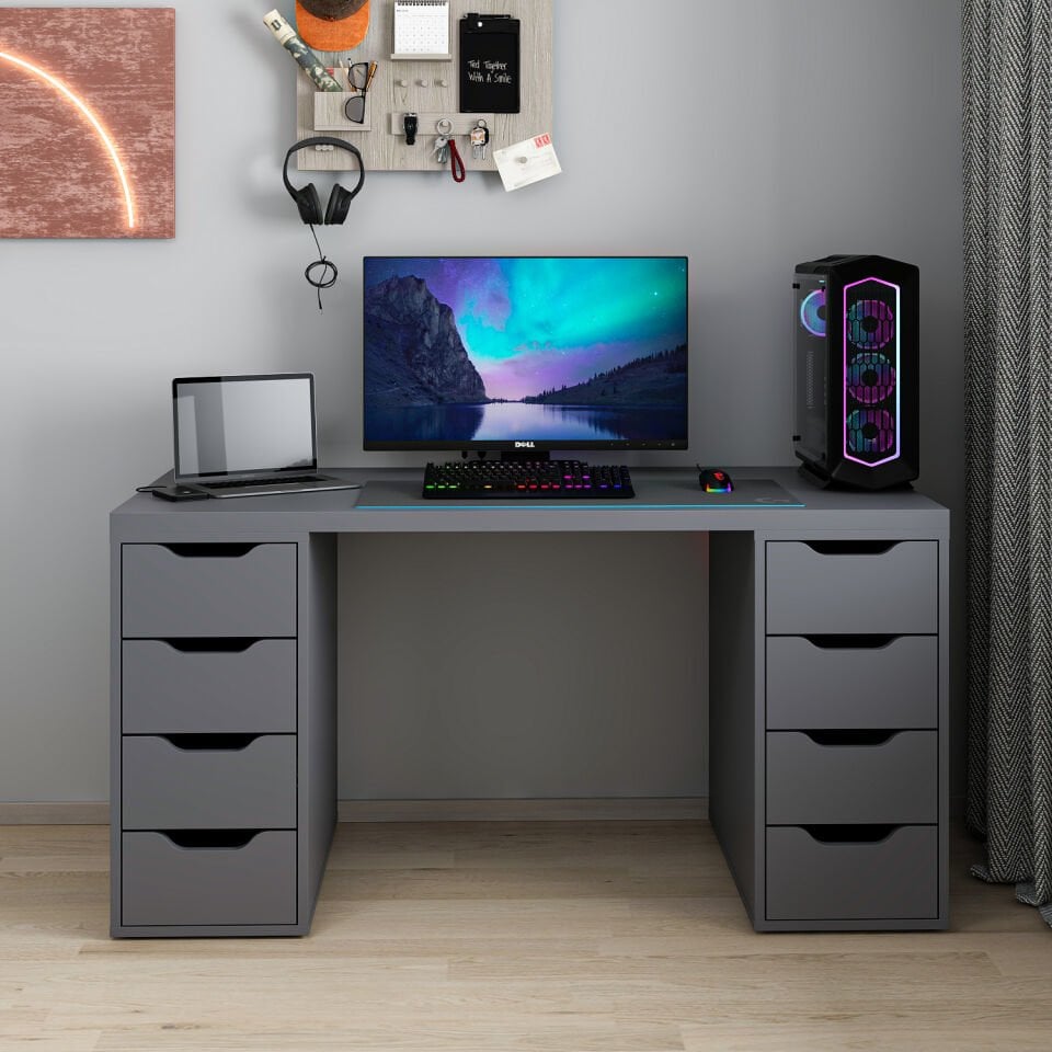 Alen 150 Cm 8 Çekmeceli Çalışma & Oyuncu Masası - Antrasit