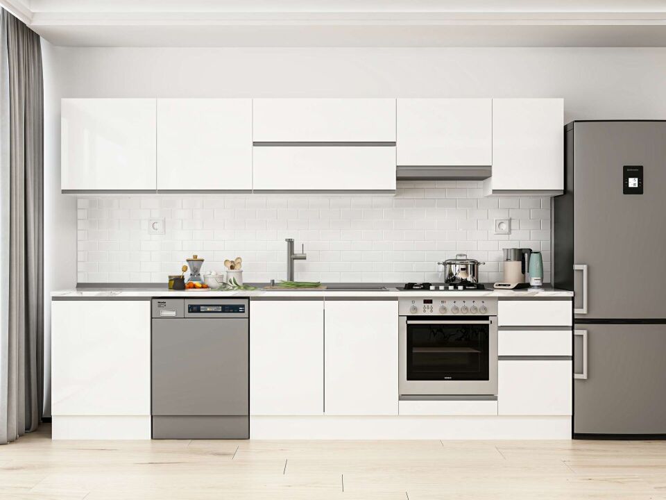 Alvinka 315X210 Cm High Gloss Mutfak Dolabı M-E90S60S45-1 High Gloss | Beyaz - Mdf