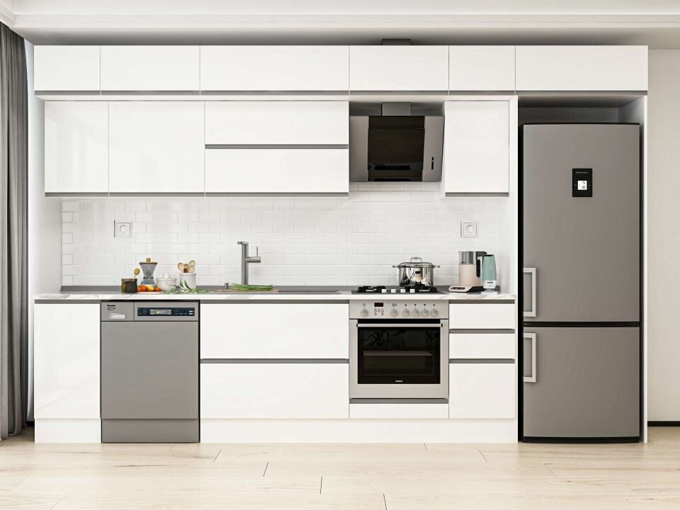 Alvinka 360X240 Cm High Gloss Mutfak Dolabı Mb-E80S40S40-2 High Gloss | Beyaz - Mdf