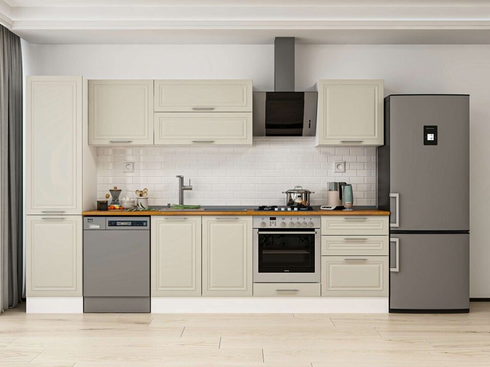 Alvinka 310X210 Cm Klasik Mebran Mutfak Dolabı Mb-E80B50S60-2 Mebran | Kumtaşı - Mdf