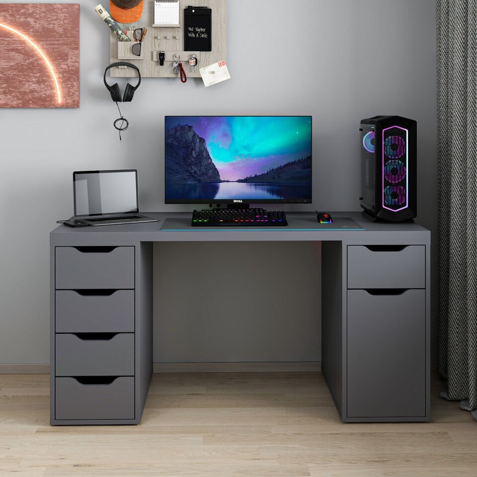 Alen 150 Cm 5 Çekmeceli Dolaplı Çalışma & Oyuncu Masası - Antrasit