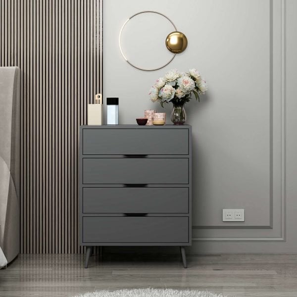Elina Ayaklı 4 Çekmeceli Şifonyer - Antrasit/Antrasit