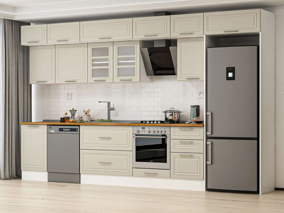 Alvinka 380X240 Cm Klasik Mebran Mutfak Dolabı Mb-E80S50S50-3 Mebran | Kumtaşı - Suntalam