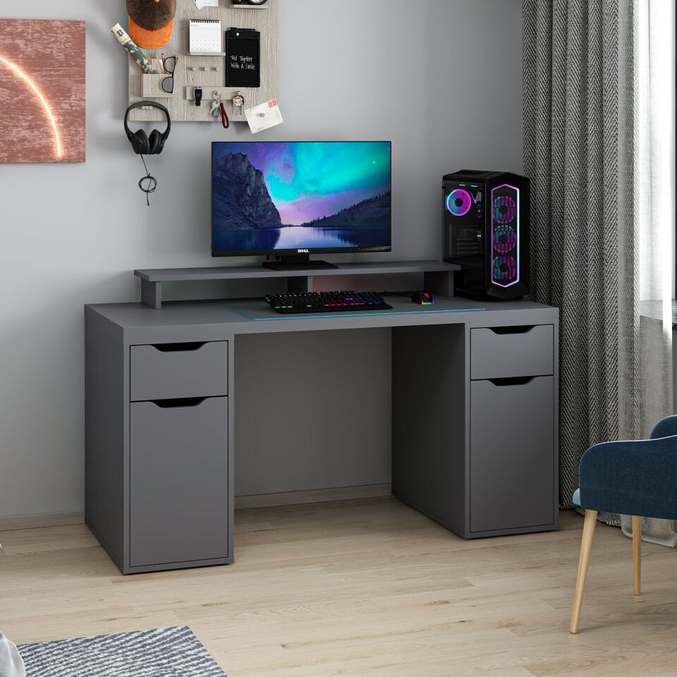 Alen 150 Cm 2 Çekmeceli 2 Dolaplı Çalışma & Oyuncu Masası - Antrasit