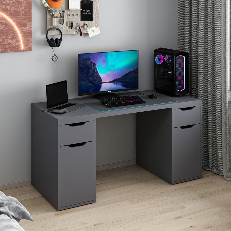 Alen 150 Cm 2 Çekmeceli 2 Dolaplı Çalışma & Oyuncu Masası - Antrasit