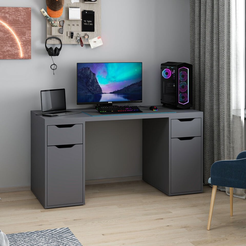 Alen 150 Cm 2 Çekmeceli 2 Dolaplı Çalışma & Oyuncu Masası - Antrasit