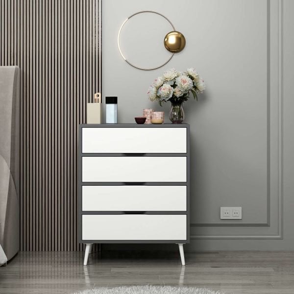 Elina Ayaklı 4 Çekmeceli Şifonyer - Antrasit/Beyaz