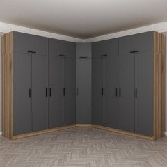 Minar Kale 9 Kapaklı 4 Ç Köşe Dolap + Yüklük Dore Antrasit