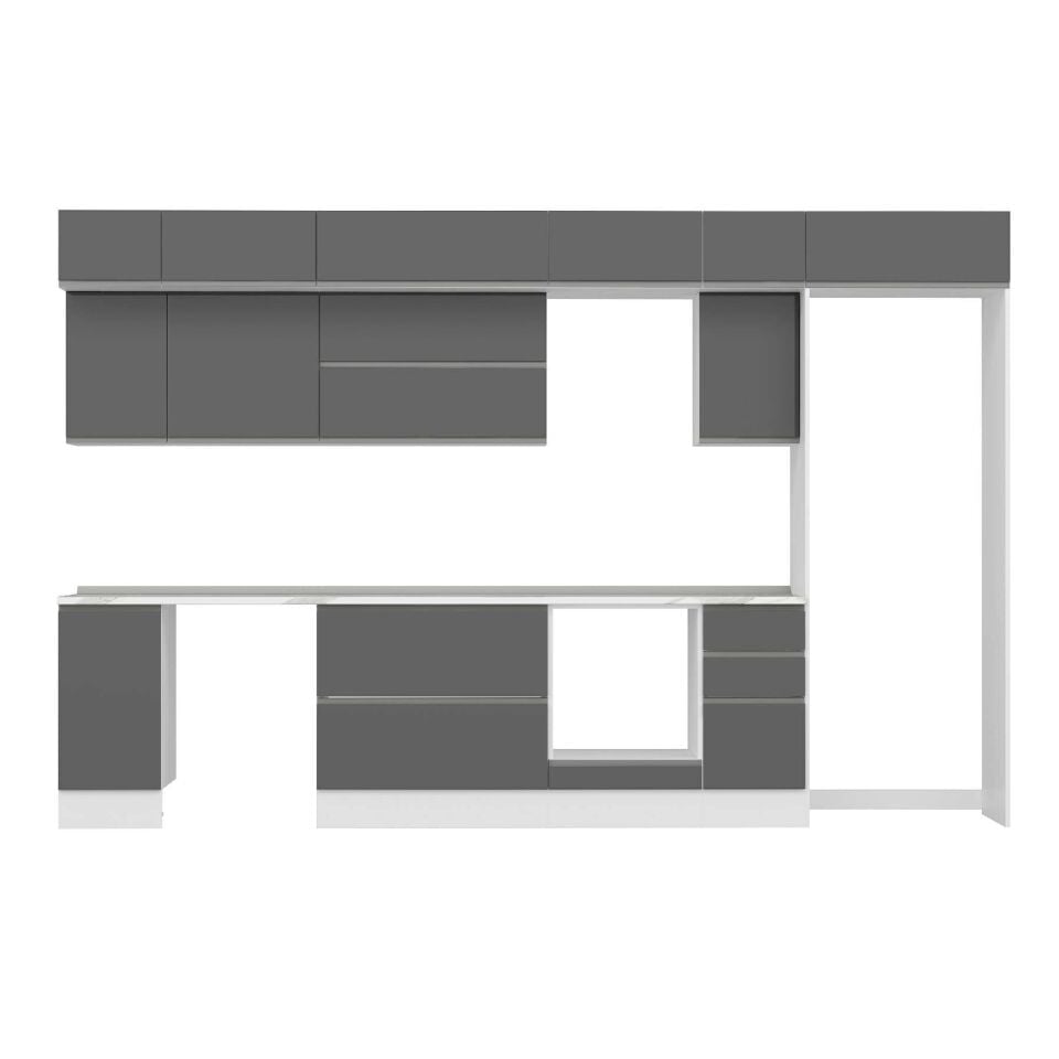 Alvinka 360X240 Cm High Gloss Mutfak Dolabı Mb-E80S40S40-2 High Gloss | Antrasit - Mdf