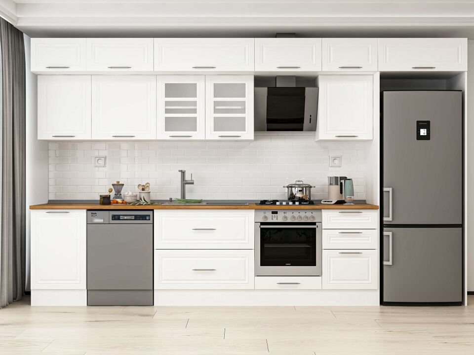 Alvinka 380X240 Cm Klasik Mebran Mutfak Dolabı Mb-E80S50S50-3 Mebran | Beyaz - Mdf