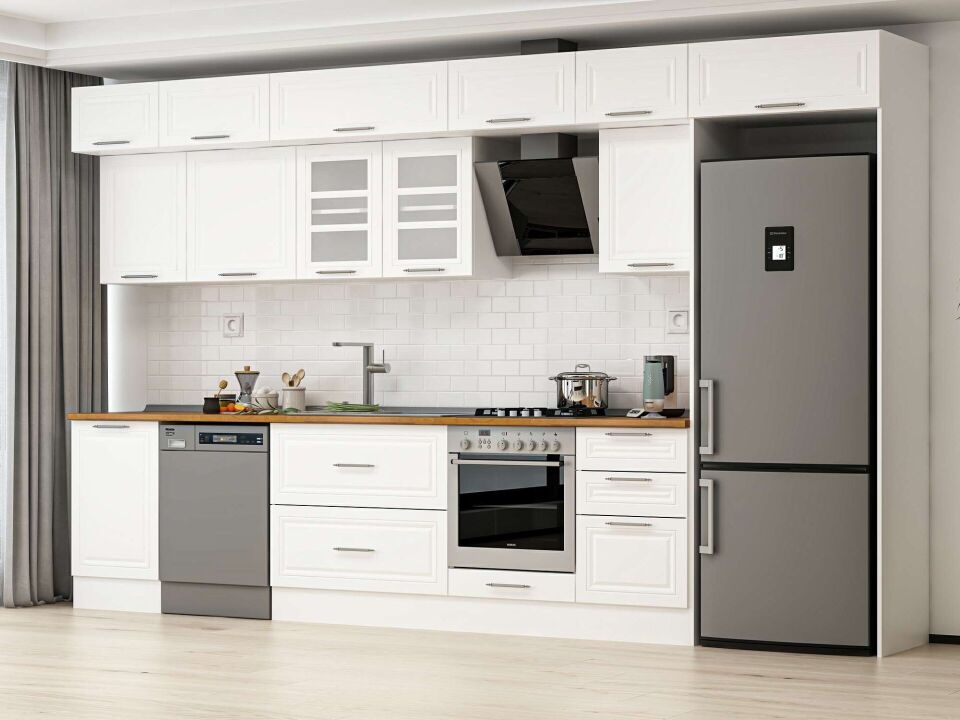 Alvinka 380X240 Cm Klasik Mebran Mutfak Dolabı Mb-E80S50S50-3 Mebran | Beyaz - Mdf
