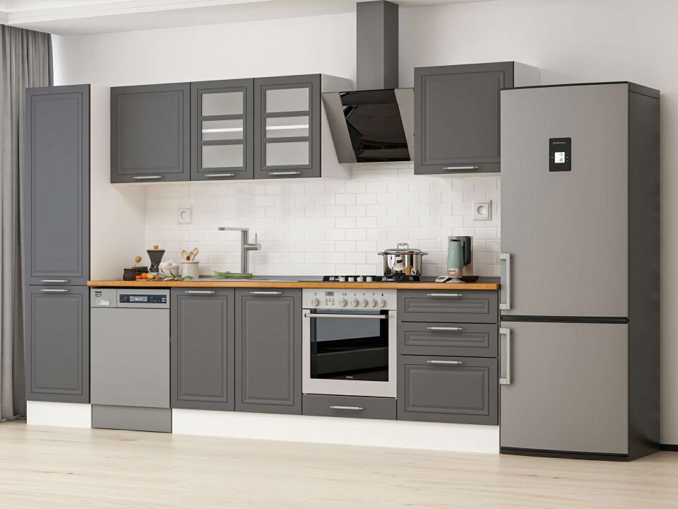 Alvinka 310X210 Cm Klasik Mebran Mutfak Dolabı Mb-E80B50S60-3 Mebran | Antrasit - Suntalam