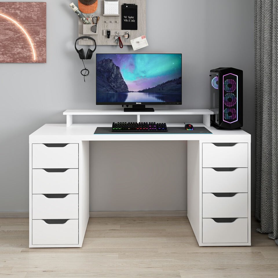 Alen 150 Cm 8 Çekmeceli Çalışma & Oyuncu Masası - Beyaz