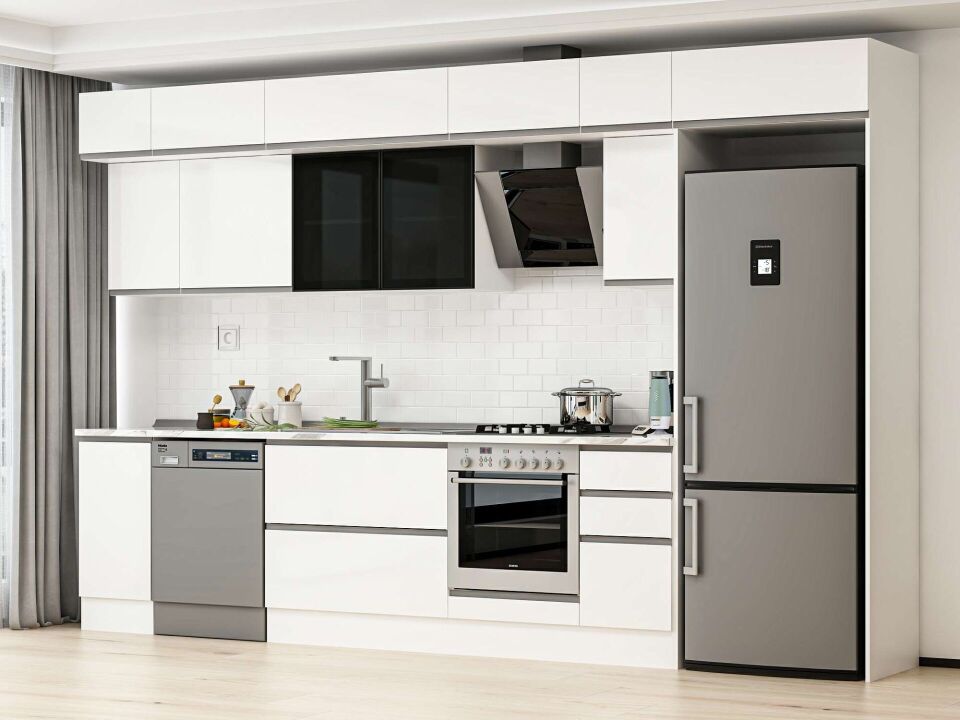 Alvinka 360X240 Cm High Gloss Mutfak Dolabı Mb-E80S40S40-3 High Gloss | Beyaz - Suntalam