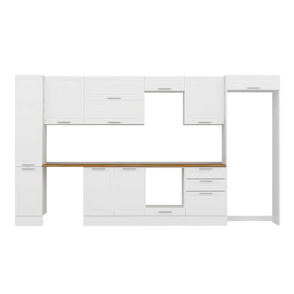 Alvinka 380X222 Cm Klasik Mebran Mutfak Dolabı Mbb-E80B40S60-2 Mebran | Beyaz - Suntalam