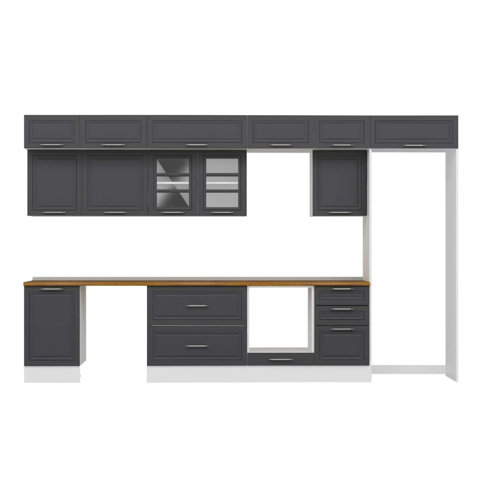 Alvinka 380X240 Cm Klasik Mebran Mutfak Dolabı Mb-E80S50S50-3 Mebran | Antrasit - Mdf