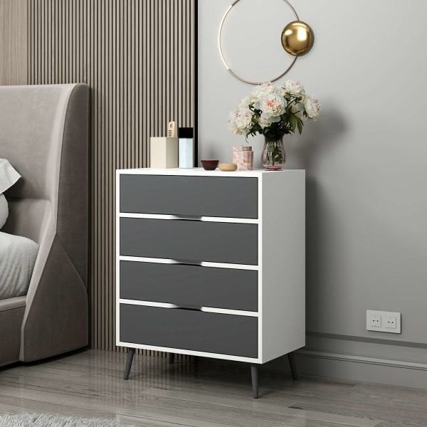 Elina Ayaklı 4 Çekmeceli Şifonyer - Beyaz/Antrasit