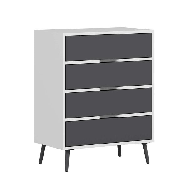 Elina Ayaklı 4 Çekmeceli Şifonyer - Beyaz/Antrasit
